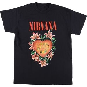 NIRVANA Black Tee with Red and Orange Heart Design